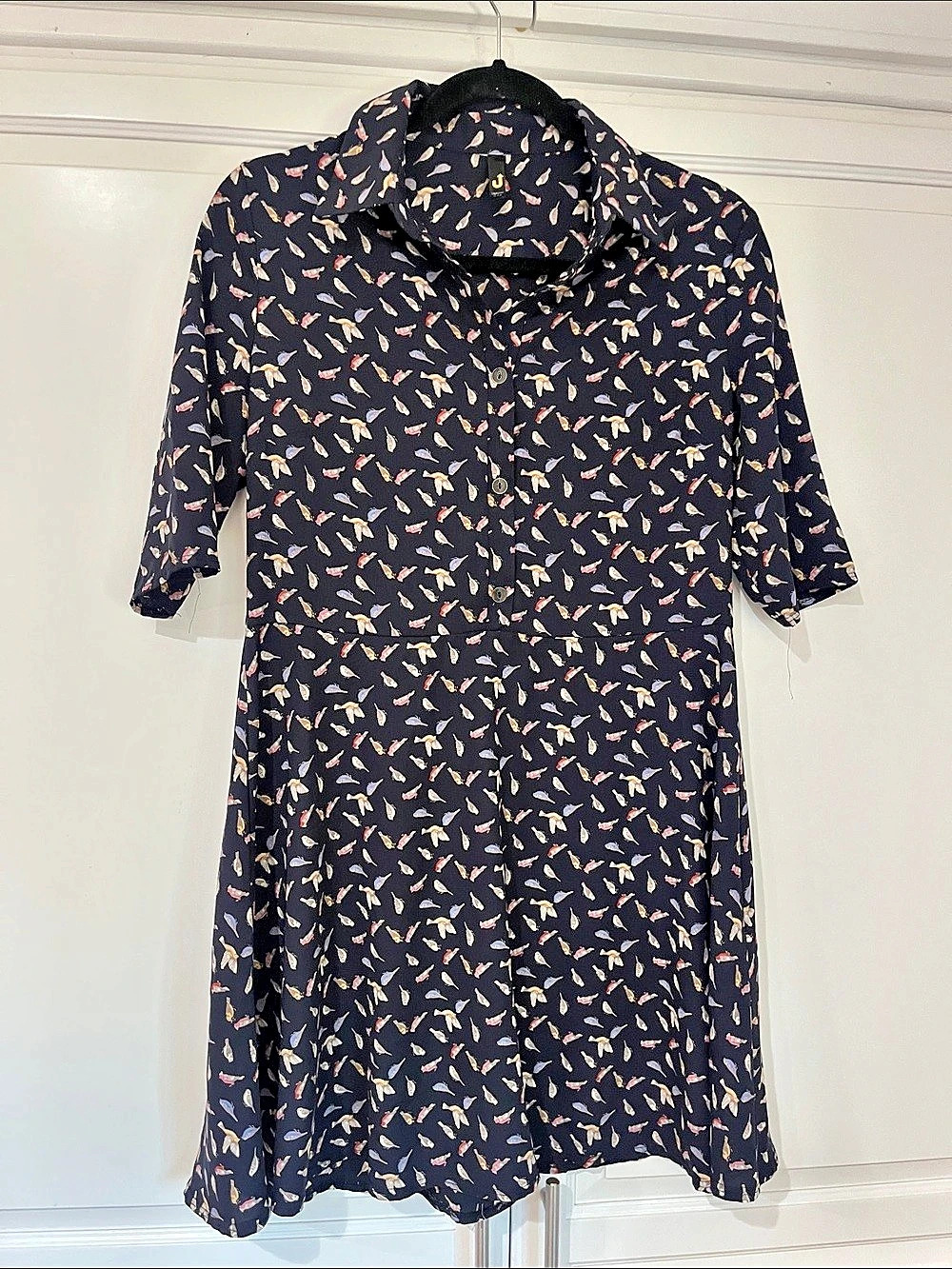 Uptown Printed birds Mini Dress in Blue with various colors  Like New